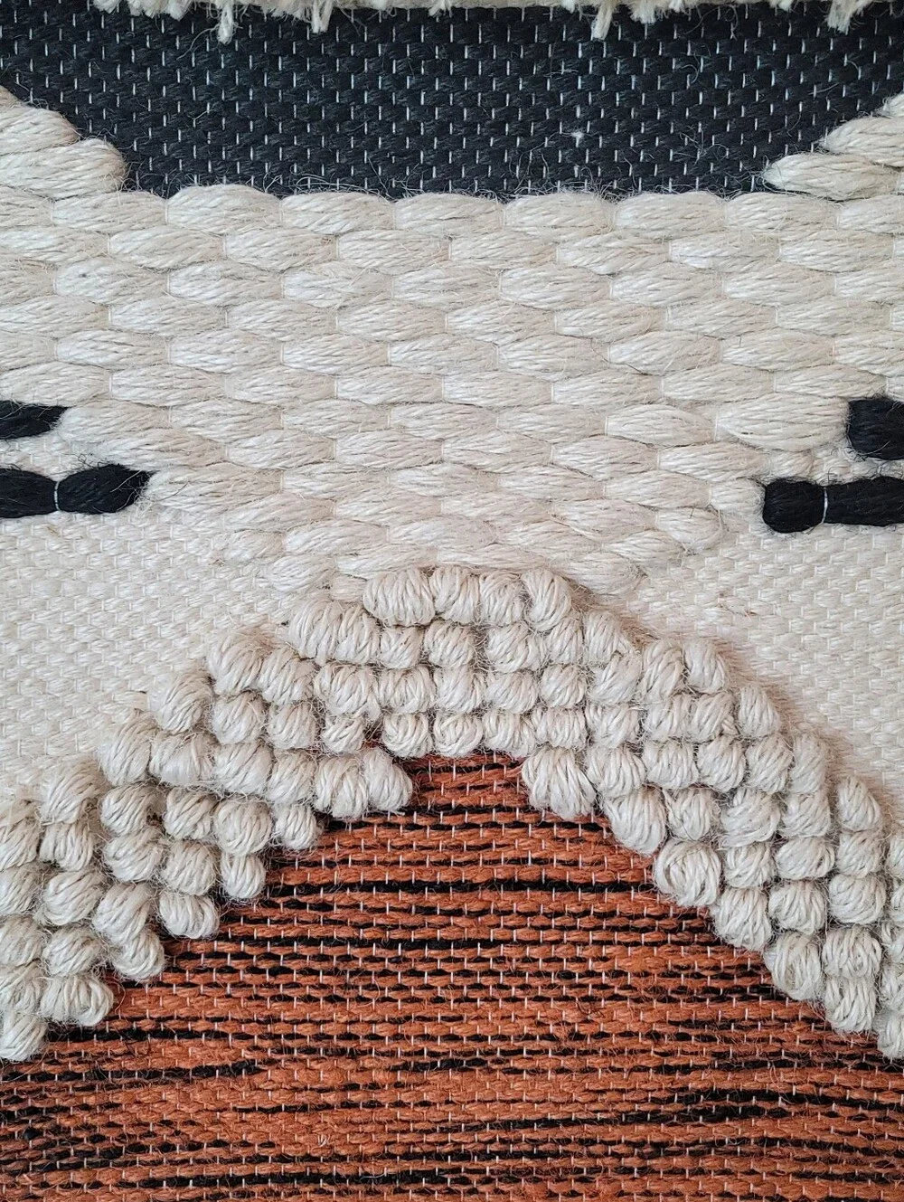 India Woven Jute Boho Wall Hanging - Neutral Cream, Black & Burnt Orange MCM
